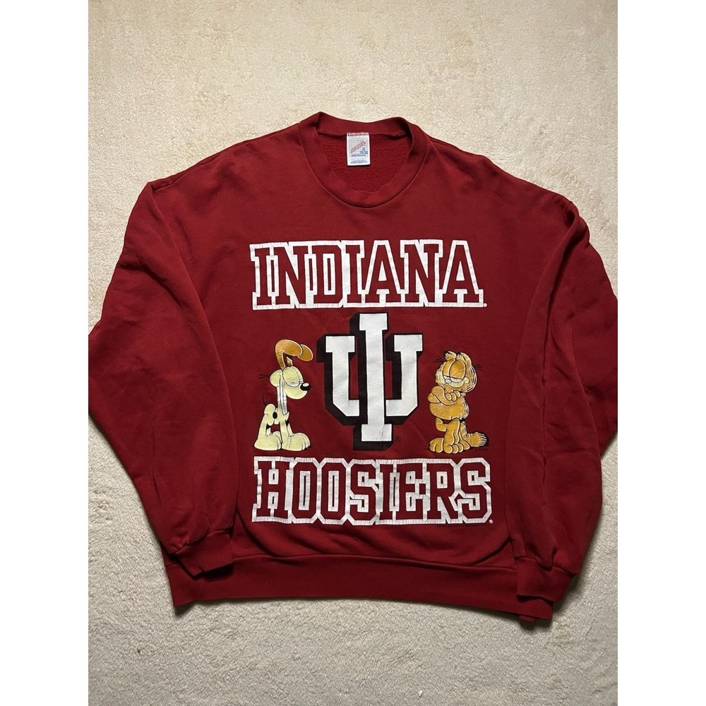 Vintage 90s Y2K Jerzees XXL Indiana Hoosiers Garfield Odie USA Made Red Oversize